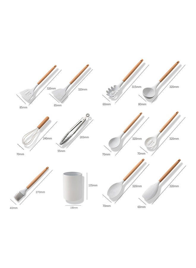 11 Pieces Silicone Cooking Utensil Set with Wooden Handle White 10.50 x 10.50 x 1.237cm - Image 4